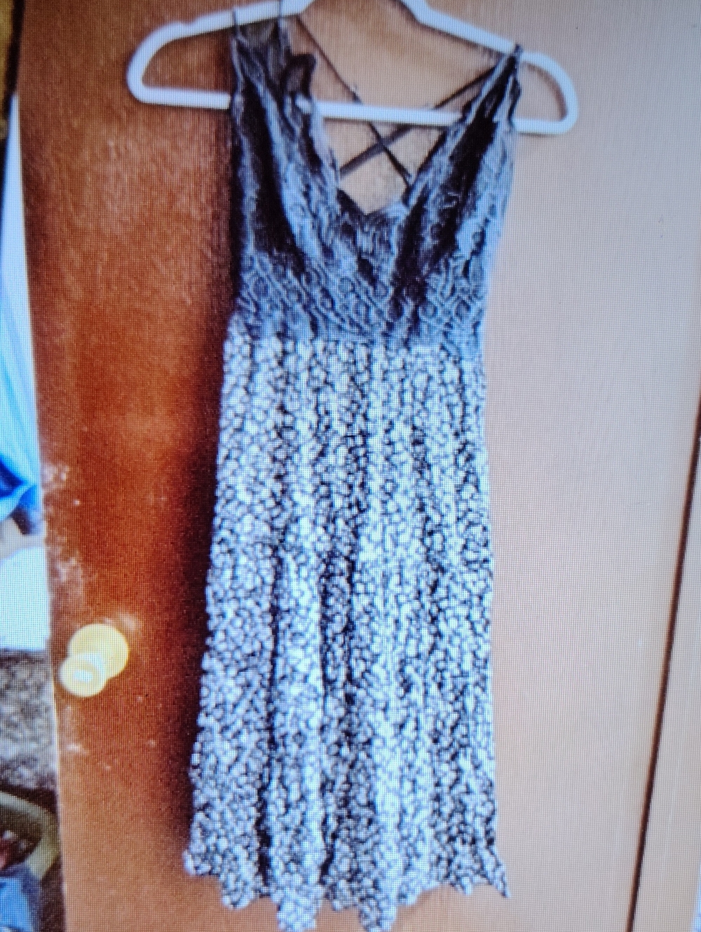 Sleeveless Floral Lace Bodice Maxi Dress - Black/Gray